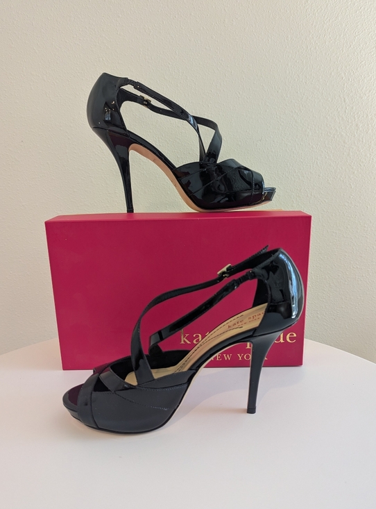 kate spade Shoes - Authentic Kate Spade "Get" Black Patent Strappy Platform Stiletto Sandals 8m